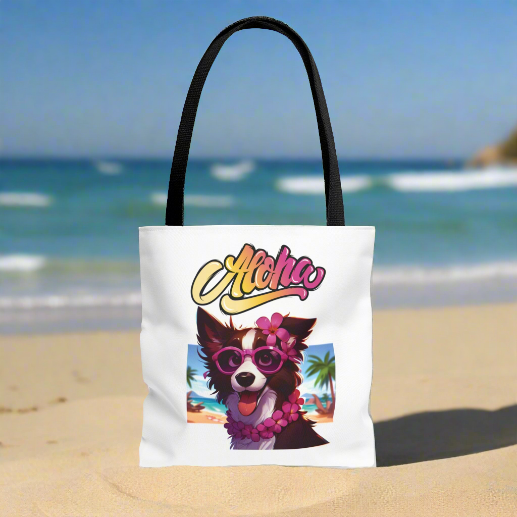Aloha Border Collie with Lei 13" Tote Bag