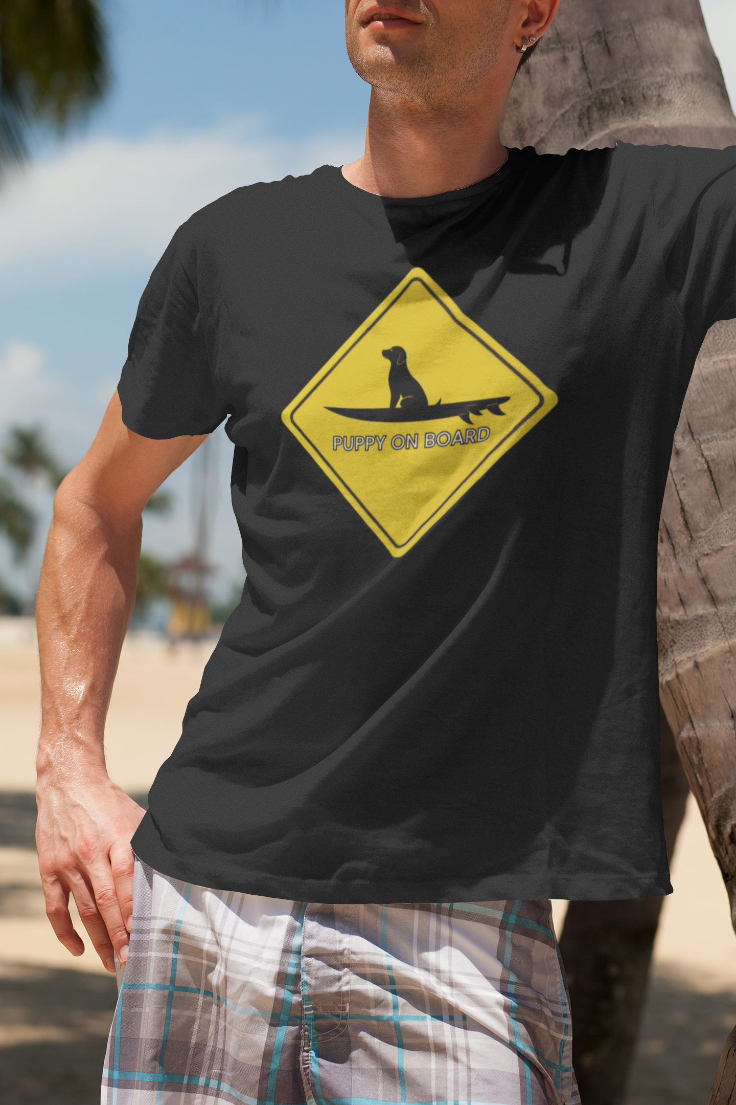 "Puppy on Board" Men's Lightweight Fashion Tee