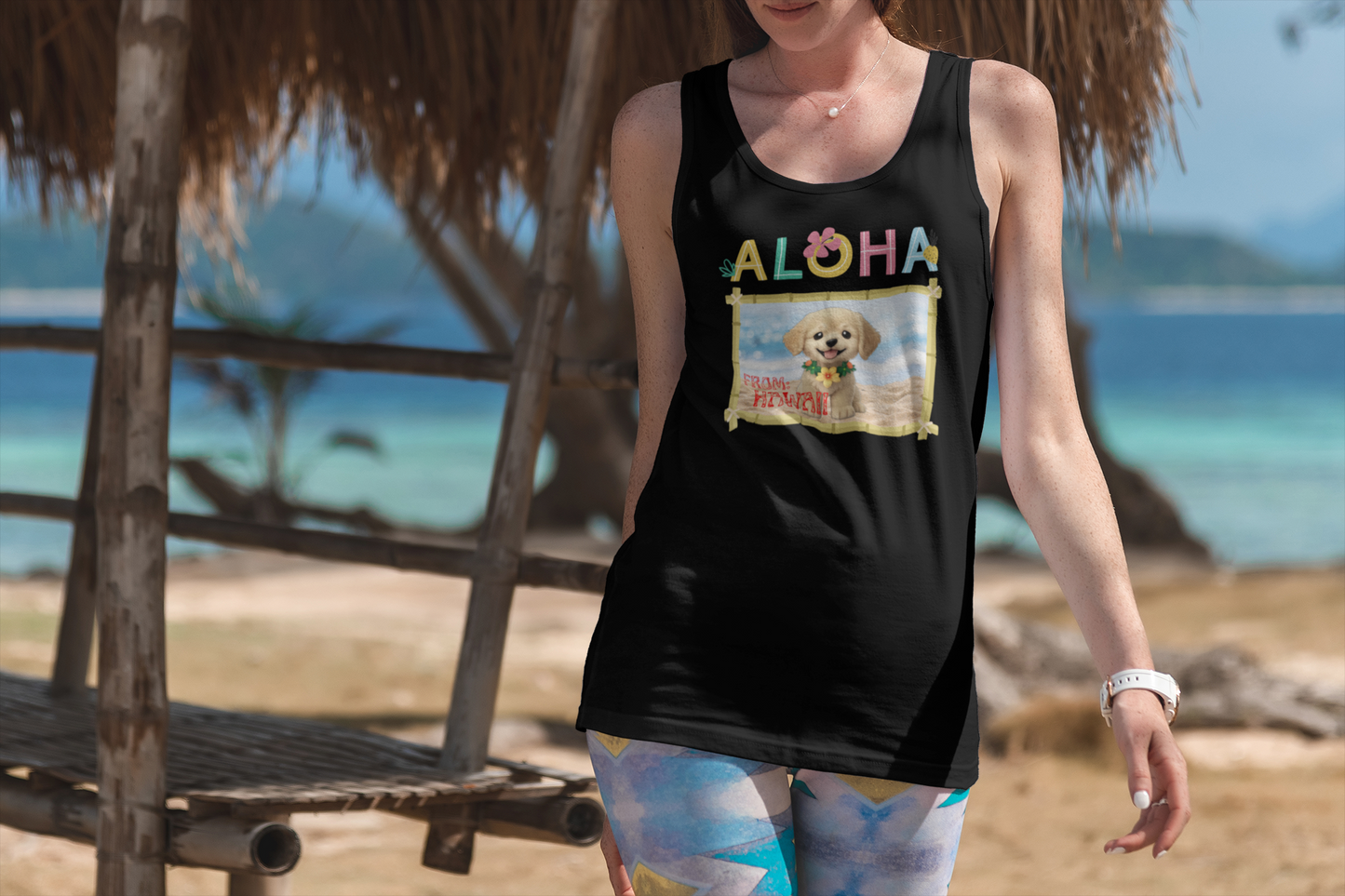 Aloha From Hawaii Golden Retriever Puppy Racerback Tank