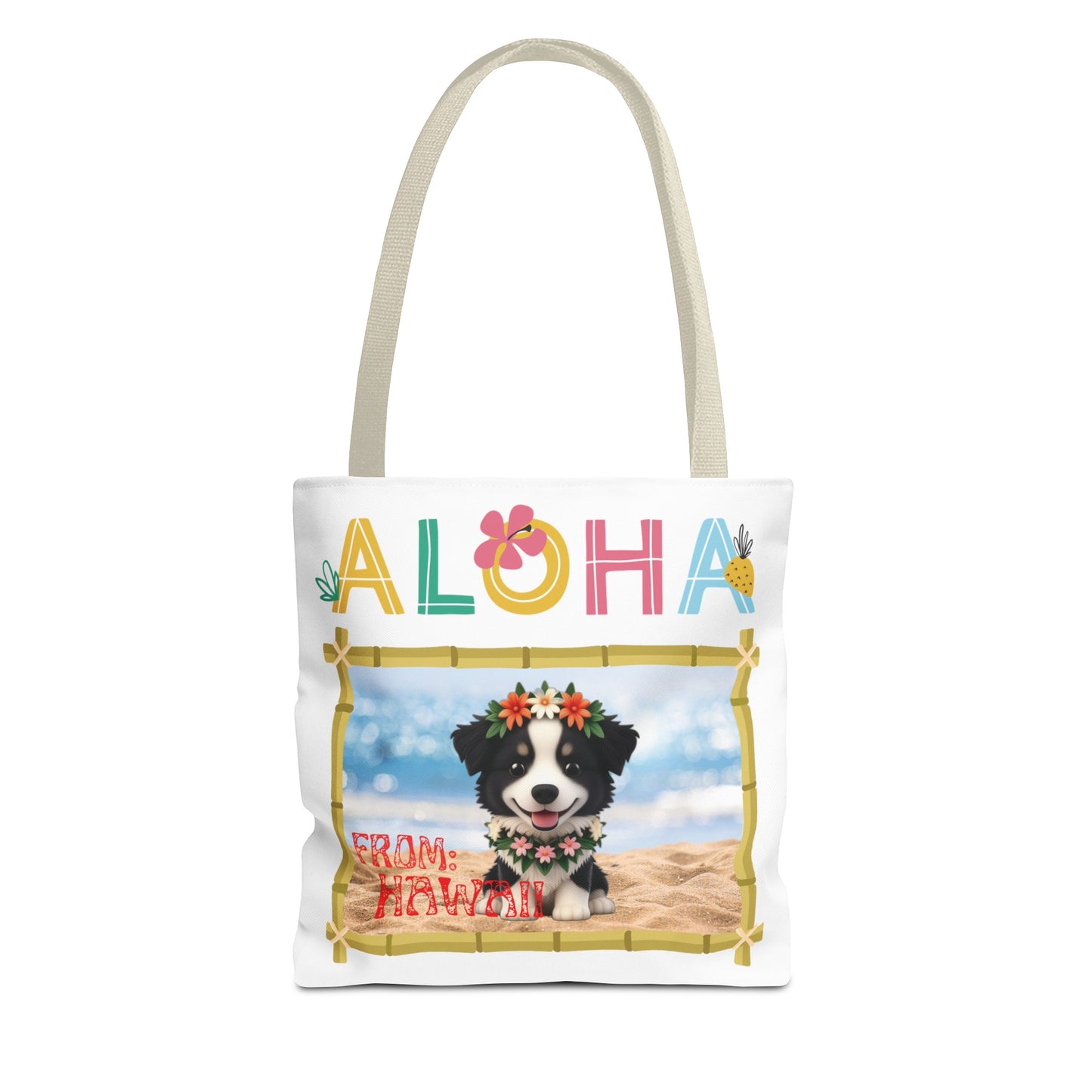 Aloha From Hawaii Border Collie 13" Tote Bag