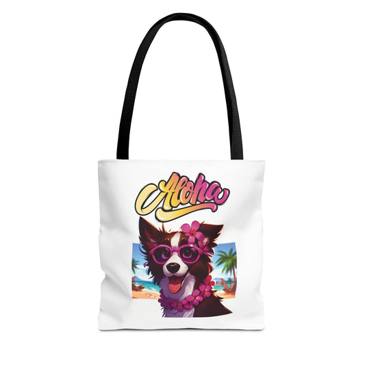 Aloha Border Collie with Lei 13" Tote Bag