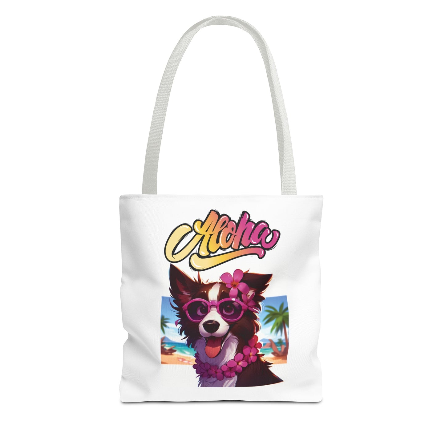 Aloha Border Collie with Lei 13" Tote Bag