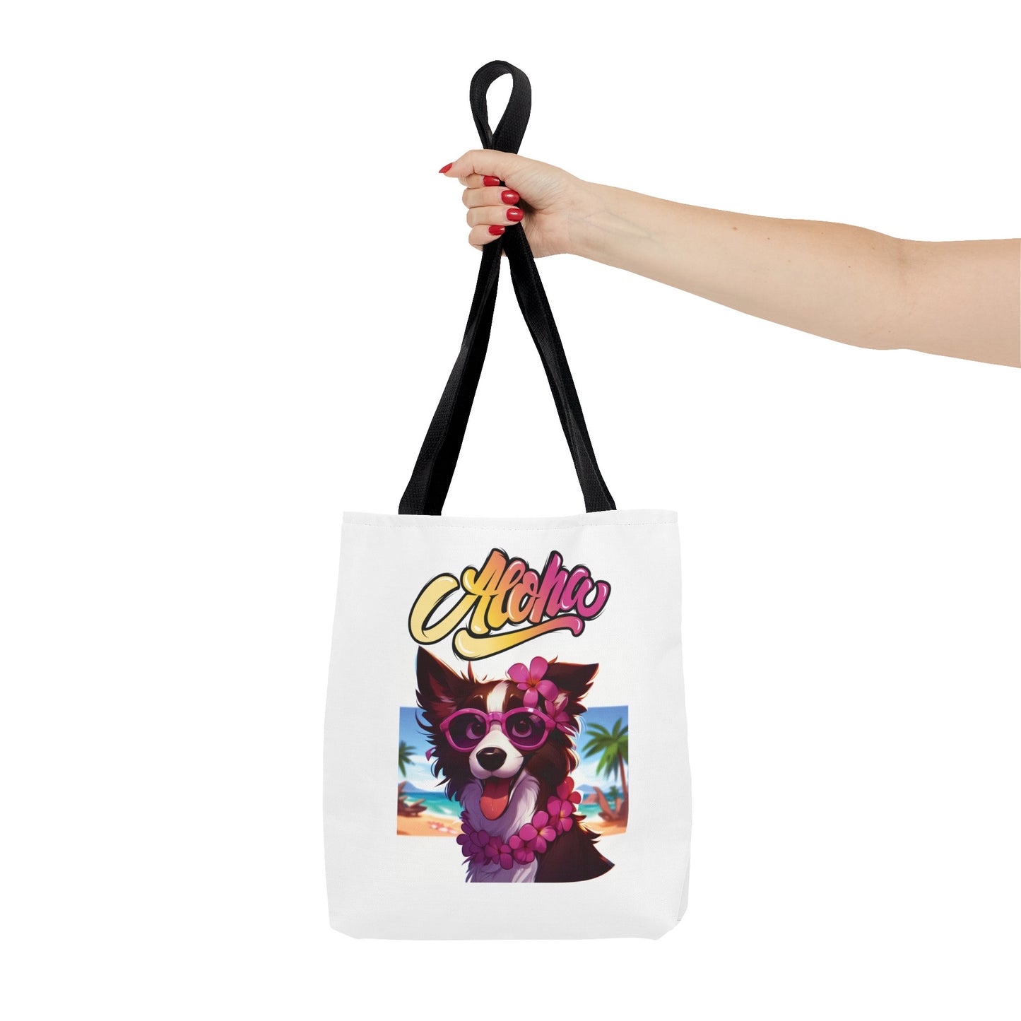 Aloha Border Collie with Lei 13" Tote Bag