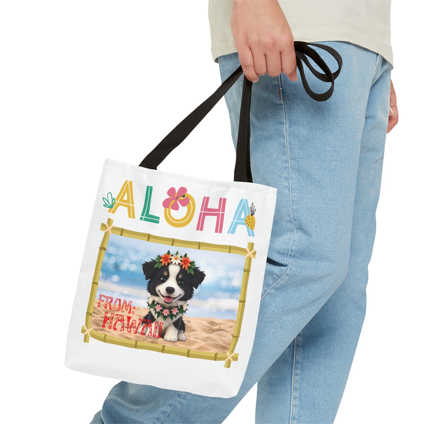 Aloha From Hawaii Border Collie 13" Tote Bag