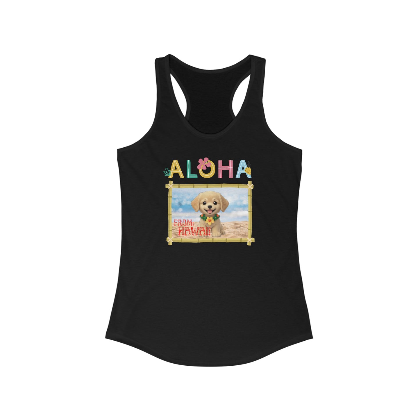 Aloha From Hawaii Golden Retriever Puppy Racerback Tank