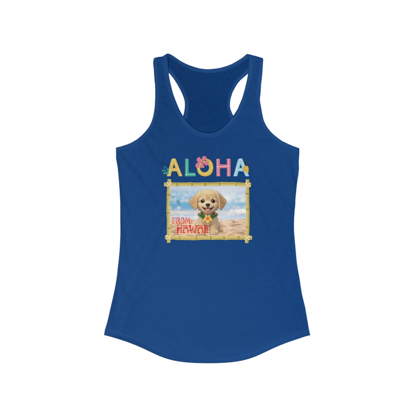 Aloha From Hawaii Golden Retriever Puppy Racerback Tank