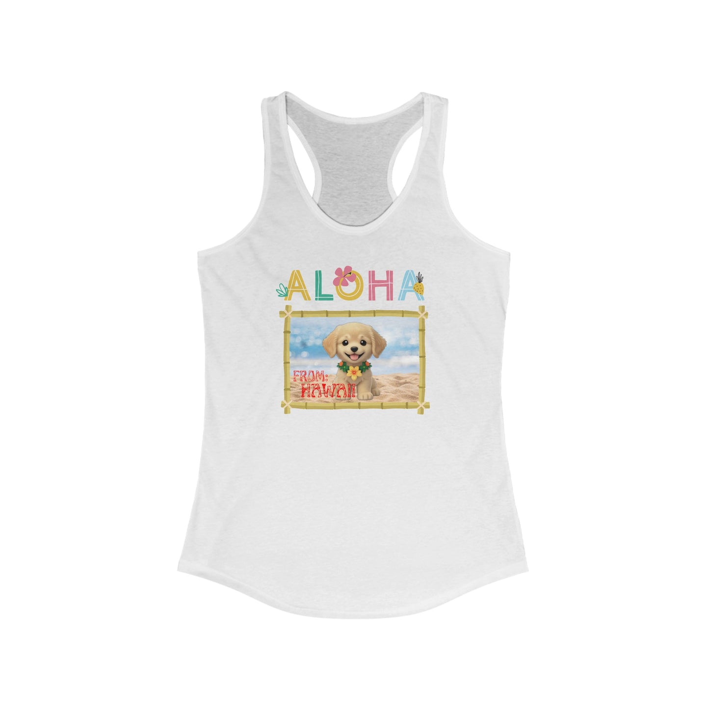 Aloha From Hawaii Golden Retriever Puppy Racerback Tank