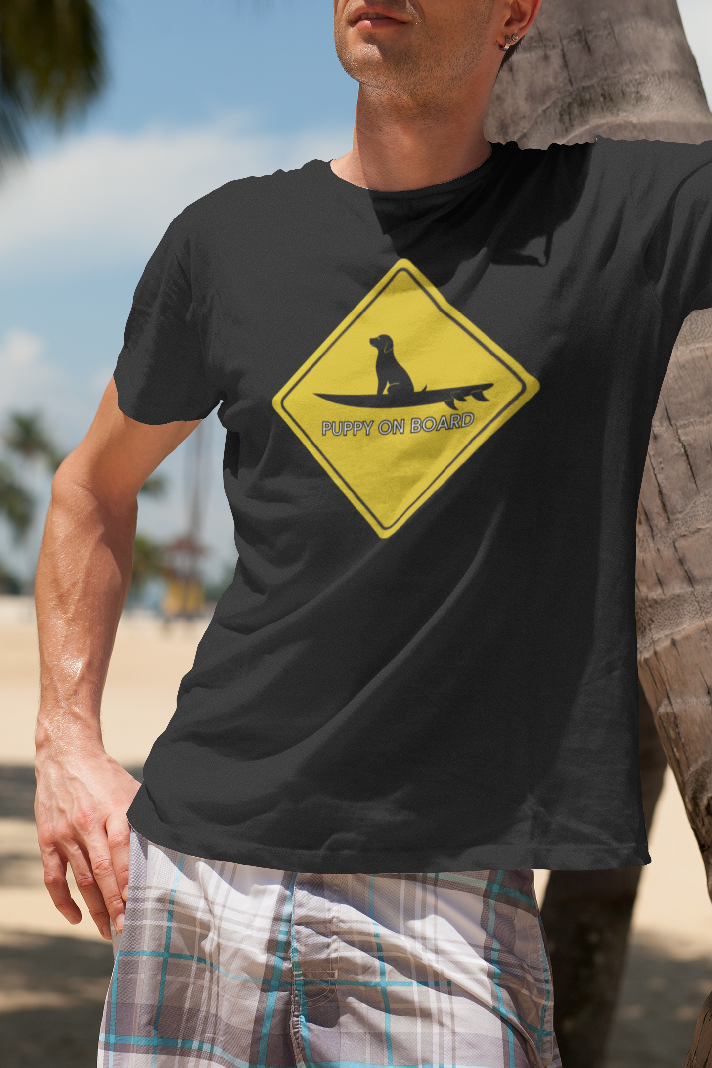 "Puppy on Board"  Men's Lightweight Fashion Tee