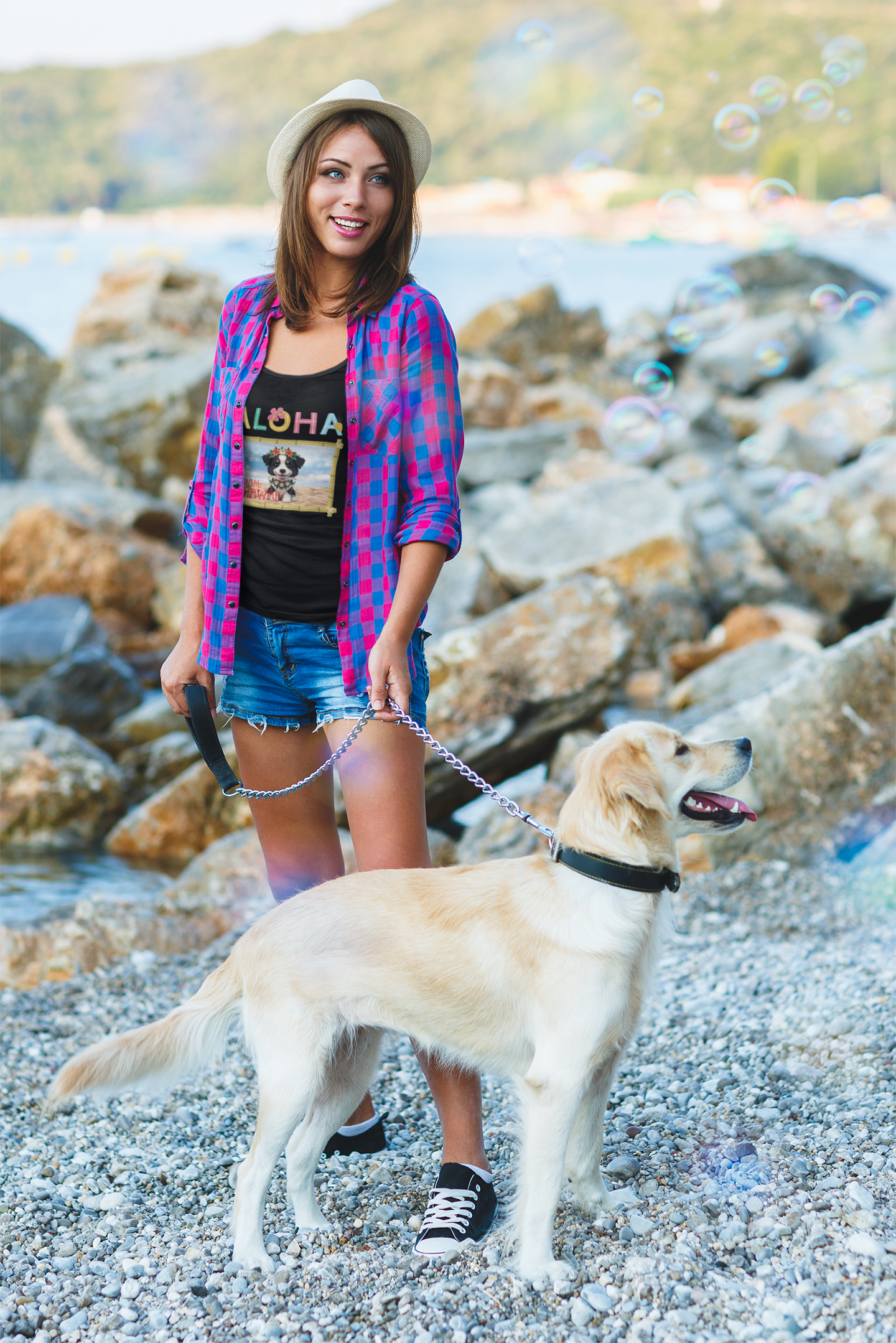 Aloha From Hawaii Border Collie Puppy Women's Racerback Tank